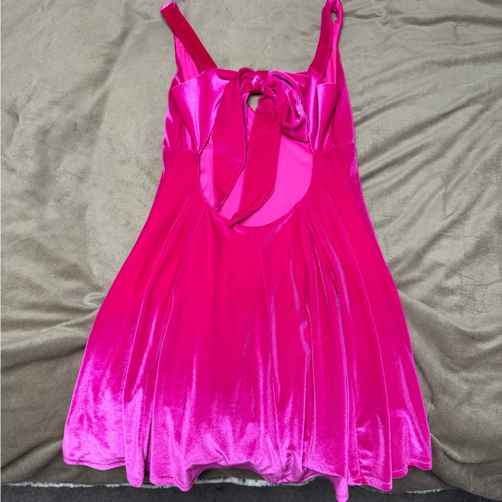Pink velour dress from Lucy in the sky.
